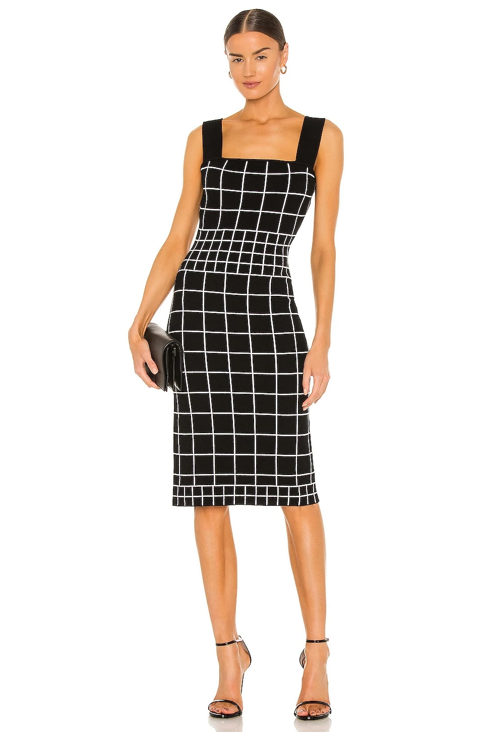 MILLY Windowpane Column Dress Black & White 3 MILLY Windowpane Column Dress Black & White