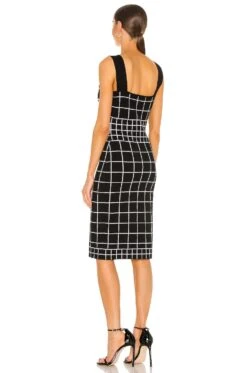 MILLY Windowpane Column Dress Black & White 7 MILLY Windowpane Column Dress Black & White -Fashion Clothing Store MILL WD970 V3