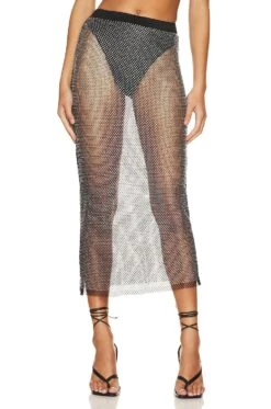 Aletta Diamante Mesh Skirt Silver & Black