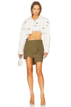 Deconstructed Trouser Mini Skirt With Pockets Olive -Fashion Clothing Store MONS WQ1 V4