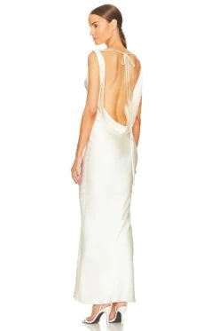 Plunging Back Cowl Dress Pearl