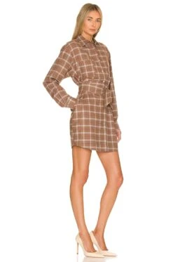 Brett Lightweight Flannel U-Back Mini Dress Mesa Tan Plaid -Fashion Clothing Store MWER WD65 V2