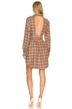 Brett Lightweight Flannel U-Back Mini Dress Mesa Tan Plaid -Fashion Clothing Store MWER WD65 V3