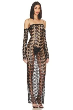 Moss Dress Black Sequin Lace -Fashion Clothing Store NARR WD8 V2