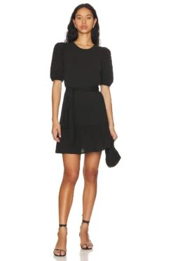 Evangeline Belted Mini Dress Jet Black