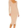 Bekah Deep V Midi Dress Nude -Fashion Clothing Store NBDR WD2356 V1
