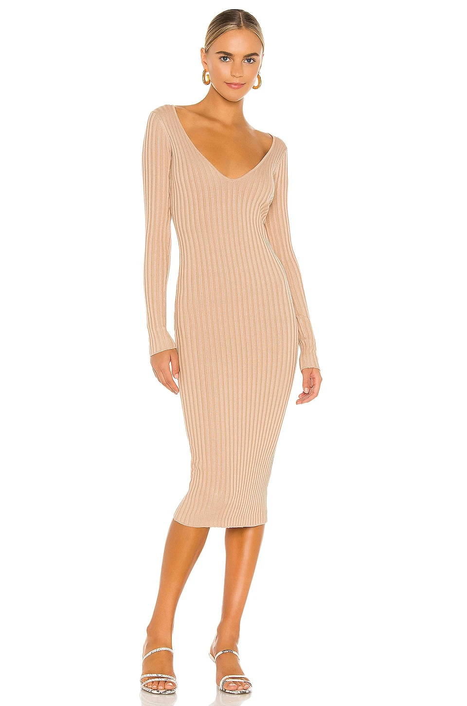 Bekah Deep V Midi Dress Nude 3 Bekah Deep V Midi Dress Nude