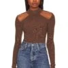 Rachel Cold Shoulder Sweater Brown -Fashion Clothing Store NBDR WK106 V1