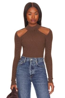Rachel Cold Shoulder Sweater Brown