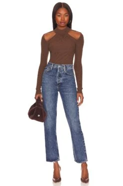 Rachel Cold Shoulder Sweater Brown -Fashion Clothing Store NBDR WK106 V4