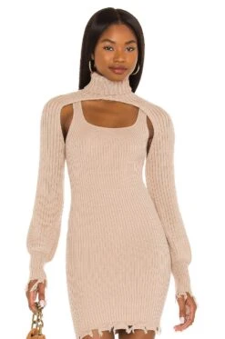 Adara Distressed Turtleneck Shrug Taupe