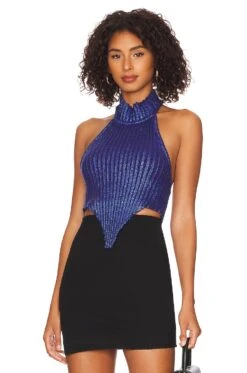 Corrine Coated Knit Halter Deep Violet Blue