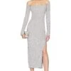 Aksel Reverse Halter Long Sleeve Midi Dress Silver -Fashion Clothing Store NHOX WD400 V1