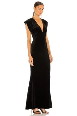 Norma Kamali V Neck Rectangle Gown Black -Fashion Clothing Store NKAM WD307 V2