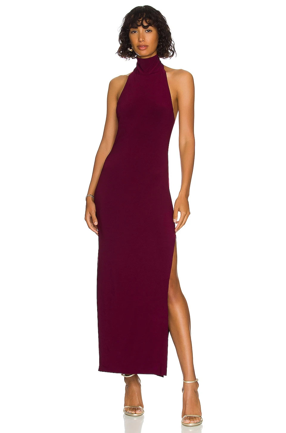 Norma Kamali X REVOLVE Turtle Halter Side Slit Plum 3 Norma Kamali X REVOLVE Turtle Halter Side Slit Plum