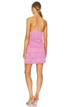 Norma Kamali Fringe Slip Mini Dress Candy Pink -Fashion Clothing Store NKAM WD458 V3