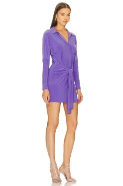 Norma Kamali X REVOLVE Mini Tie Front Nk Shirt Dress Grape -Fashion Clothing Store NKAM WD462 V2