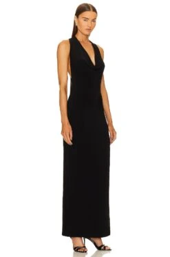Norma Kamali Halter Neeta Side Slit Gown Black -Fashion Clothing Store NKAM WD475 V2