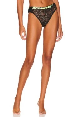 Off-White Logo Band Lace Thong Black