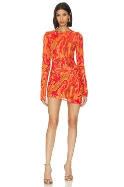 X REVOLVE Asymmetrical Mini Dress Orange & Red Combo