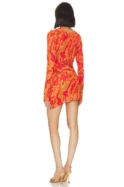 X REVOLVE Asymmetrical Mini Dress Orange & Red Combo -Fashion Clothing Store ONAR WD5 V3