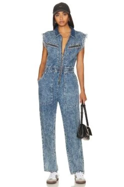 One Teaspoon Olivia Denim Sleeveless Overall Acid Blue
