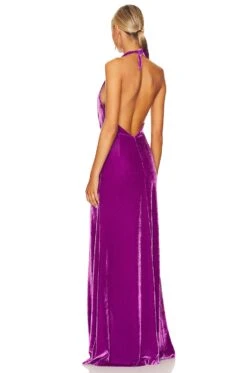 Plunge Velvet Maxi Dress Purple Velvet -Fashion Clothing Store PBTO WD168 V3