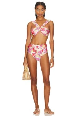 Hydrangea Belted Bikini Bottom Pink Multi -Fashion Clothing Store PBTO WX149 V4