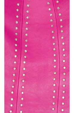 Vesta Leather Dress Neon Pink & Crystal -Fashion Clothing Store ROFR WD468 V5