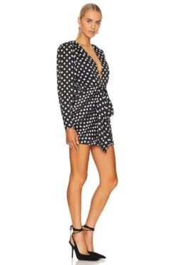 Lyric Dress Printed Charmeuse Big Polka Dot Black & White -Fashion Clothing Store RONR WD572 V2