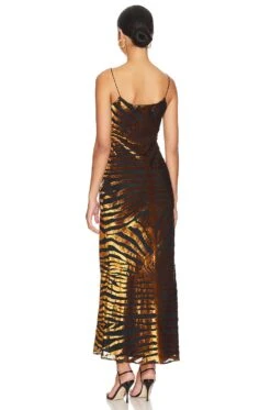 Scarlette Dress Velvet Burnout Amber/black -Fashion Clothing Store RONR WD573 V3