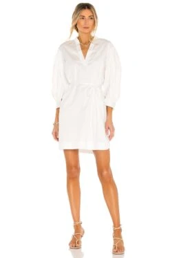 3/4 Sleeve Twill Belted Dress Milk