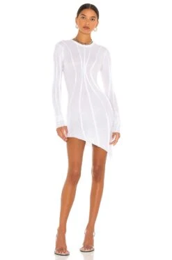 Asymmetric Baby Rib Mini Dress White