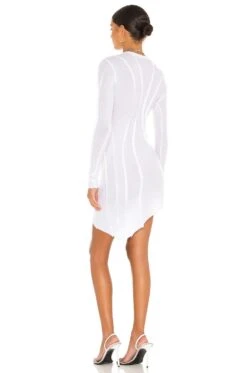 Asymmetric Baby Rib Mini Dress White -Fashion Clothing Store SAMR WD4 V3