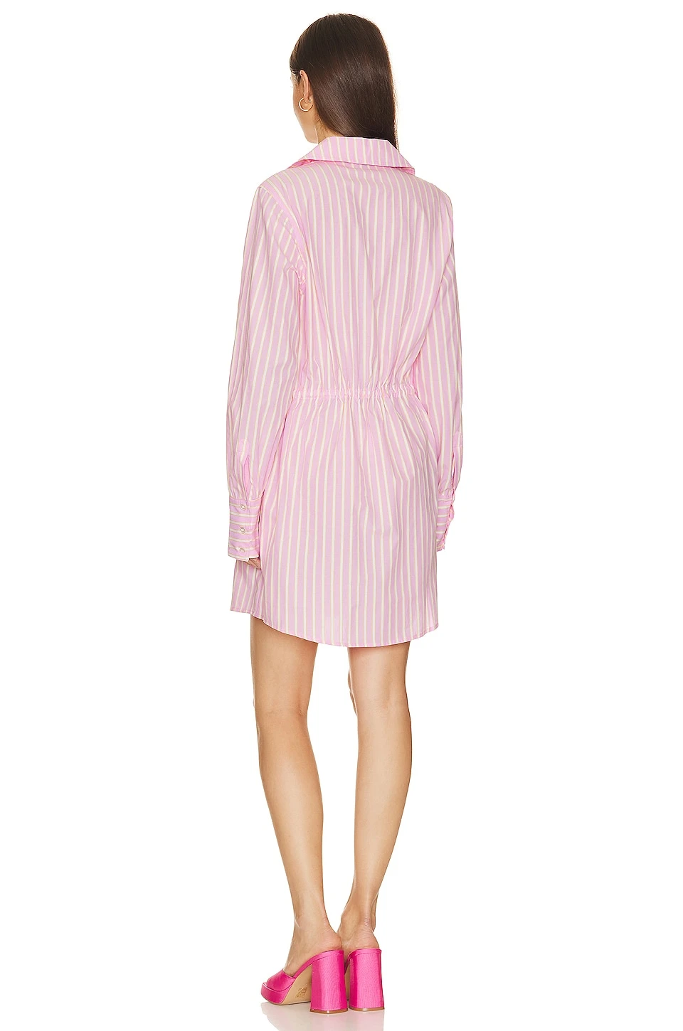 Sanctuary Slimmer Shirt Dress Pink & Buttercream Stripe 5 Sanctuary Slimmer Shirt Dress Pink & Buttercream Stripe - Image 3