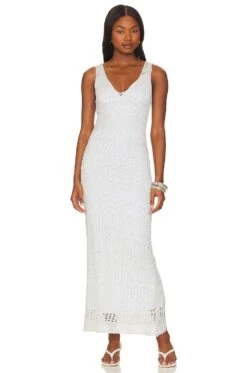 X REVOLVE Crochet Maxi Dress Silver Shimmer