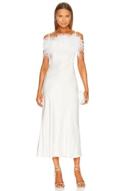 Boheme Slip Dress With Feathers White
