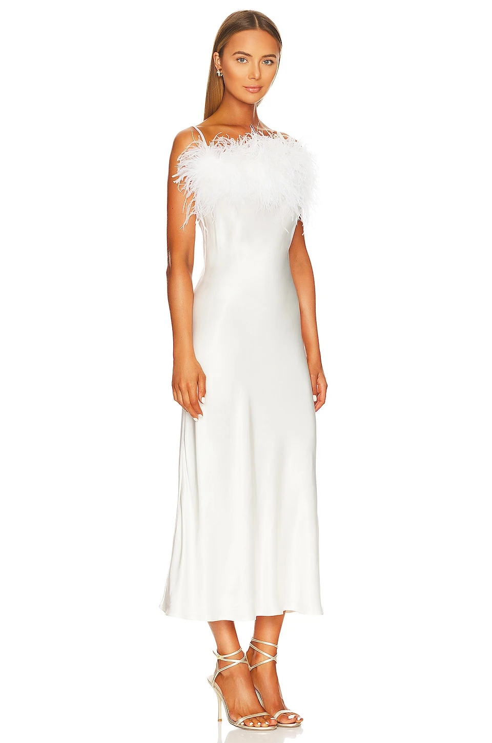 Boheme Slip Dress With Feathers White 5 Boheme Slip Dress With Feathers White - Image 3