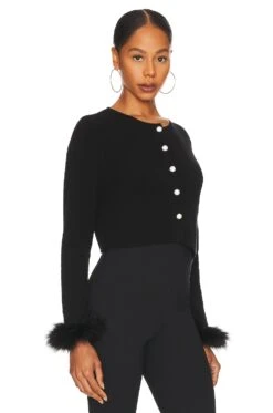 Detachable Feathers Knit Cardigan Black 9 Detachable Feathers Knit Cardigan Black -Fashion Clothing Store SEPE WK1 V3