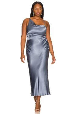 Shona Joy La Lune Asymmetrical Bias Cowl Midi Dress Blue Smoke 11 Shona Joy La Lune Asymmetrical Bias Cowl Midi Dress Blue Smoke -Fashion Clothing Store SHON WD367 V3