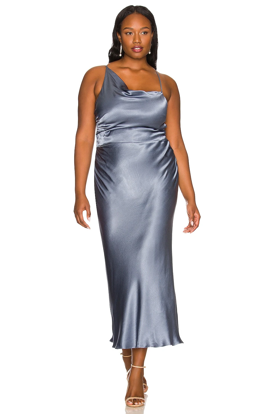 Shona Joy La Lune Asymmetrical Bias Cowl Midi Dress Blue Smoke 5 Shona Joy La Lune Asymmetrical Bias Cowl Midi Dress Blue Smoke - Image 3