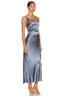 Shona Joy La Lune Asymmetrical Bias Cowl Midi Dress Blue Smoke 12 Shona Joy La Lune Asymmetrical Bias Cowl Midi Dress Blue Smoke -Fashion Clothing Store SHON WD367 V4