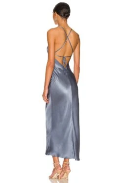 Shona Joy La Lune Asymmetrical Bias Cowl Midi Dress Blue Smoke 13 Shona Joy La Lune Asymmetrical Bias Cowl Midi Dress Blue Smoke -Fashion Clothing Store SHON WD367 V5