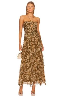 Shona Joy Rosaline Keyhole Frill Maxi Dress Cumin Multi