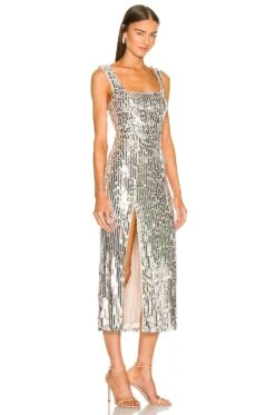 Show Me Your Mumu Eden Midi Dress Platinum Party Sequins -Fashion Clothing Store SHOW WD469 V2