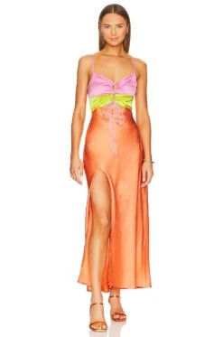 Show Me Your Mumu Calloway Cut Out Dres Cantaloupe Luxe Satin