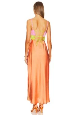 Show Me Your Mumu Calloway Cut Out Dres Cantaloupe Luxe Satin -Fashion Clothing Store SHOW WD569 V3