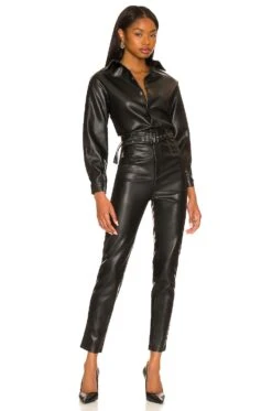 Branka Leather Jumpsuit Black