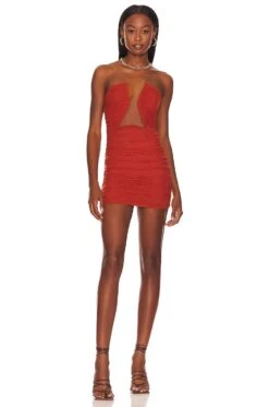 Thea Ruched Mini Dress Burnt Orange