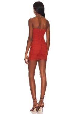 Thea Ruched Mini Dress Burnt Orange -Fashion Clothing Store SPDW WD2104 V3